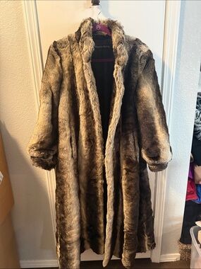 Pamela McCoy Brown Plush Faux Fur Long Coat